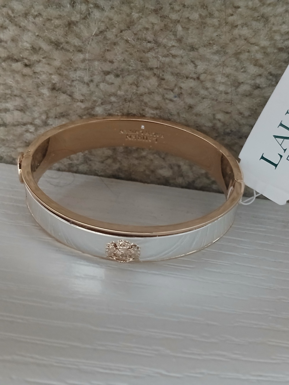 Ralph Lauren White Enamel Bracelet with Gold Crest Accent